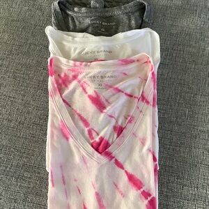 Lucky Brand Pink Tie-Dye, White, and Gray T-Shirts